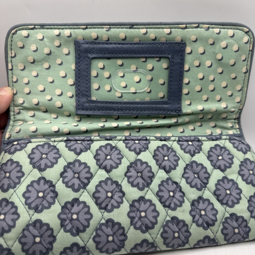 Vera Bradley Womens Cotton Tri-fold Wallet Teal Floral Full Size 8.5"x4" Retired - Picture 6 of 13